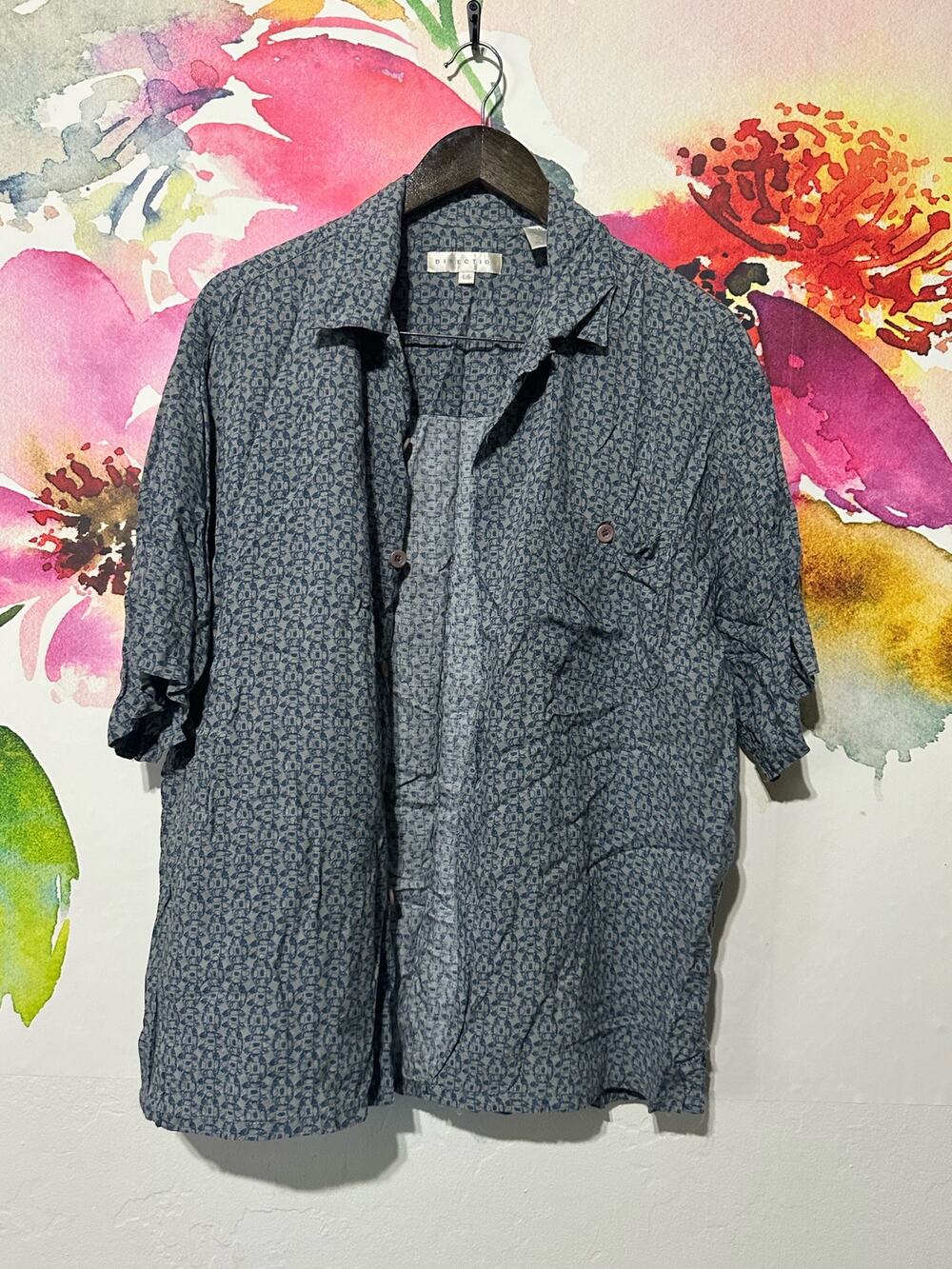 Direction Short Sleeve Button Up Shirt - Large - Color Blue and Gray